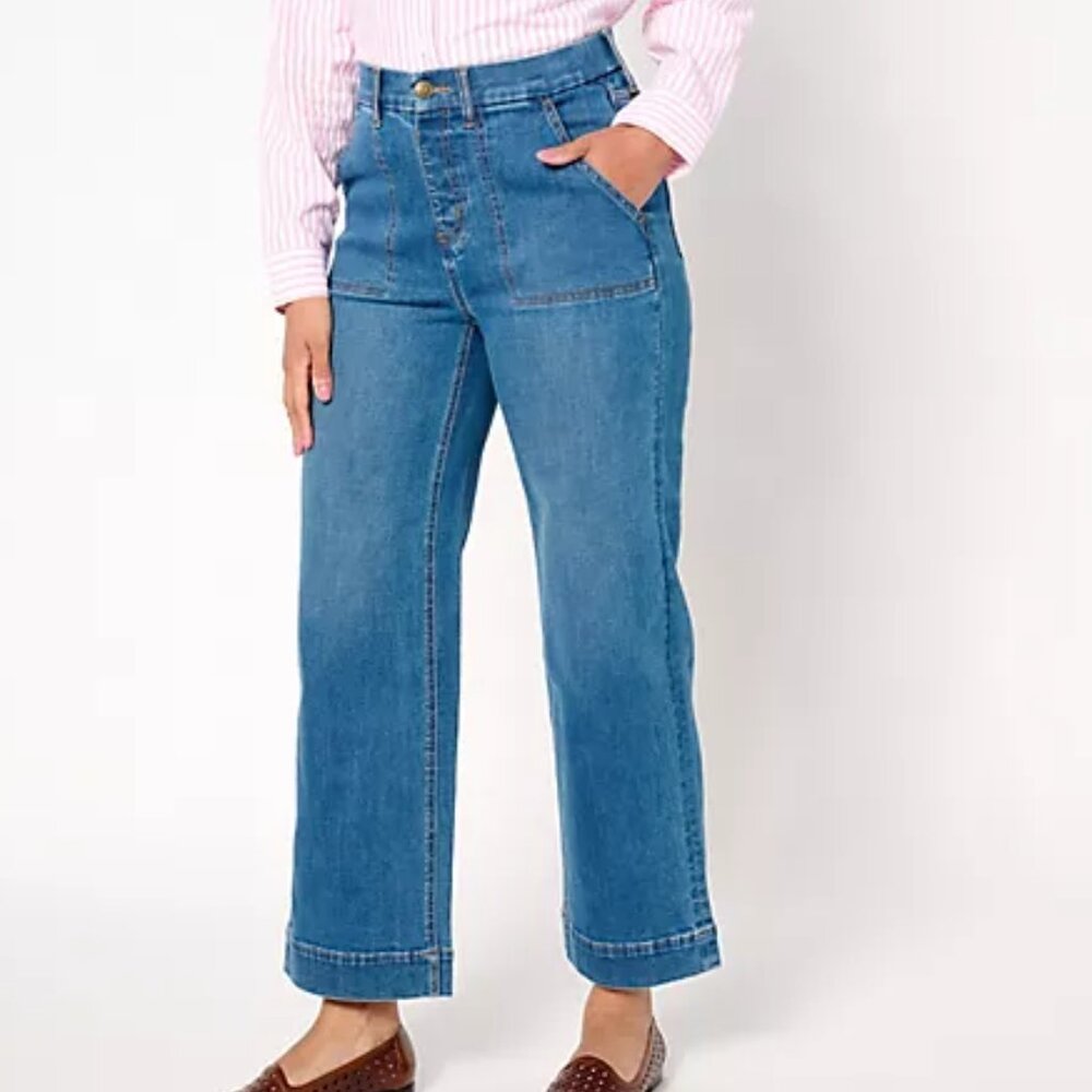 Denim & Co. Petite Indigo Easy Stretch Wide Leg Ankle Jean - NWT